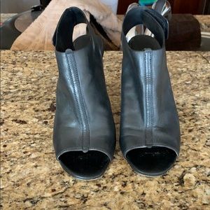 Black leather slides